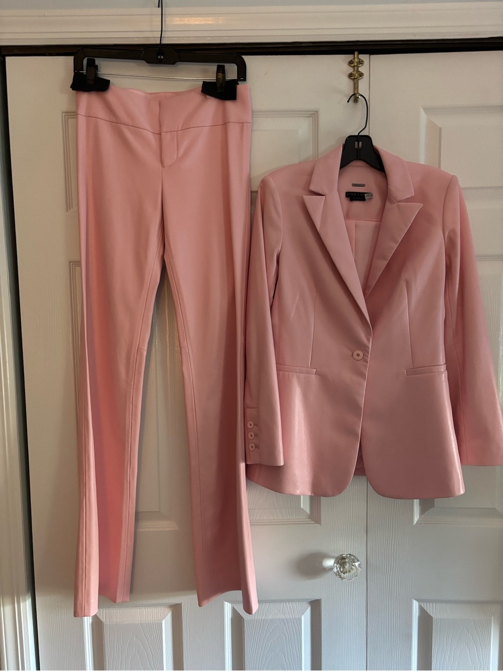 Alice + Olivia Soft Blush Pink Classic Jacket and pants faux leather 2 piece set